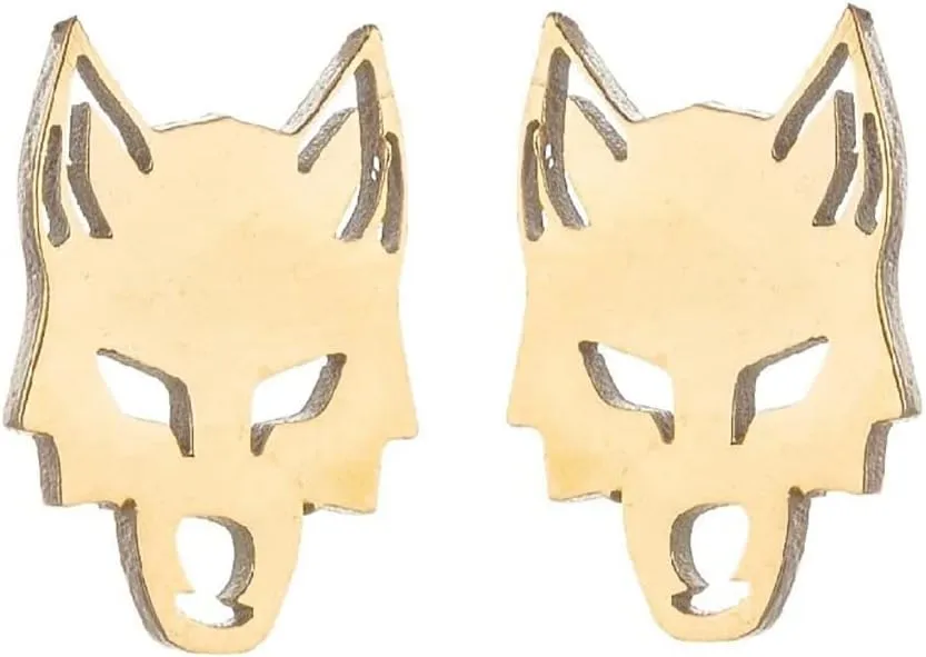 Punk Wolf Head Small Stud Earrings for Women Teen Girls Stainless Steel Animal Cartilage Pierced Studs Earring Fashion Jewelry Gifts