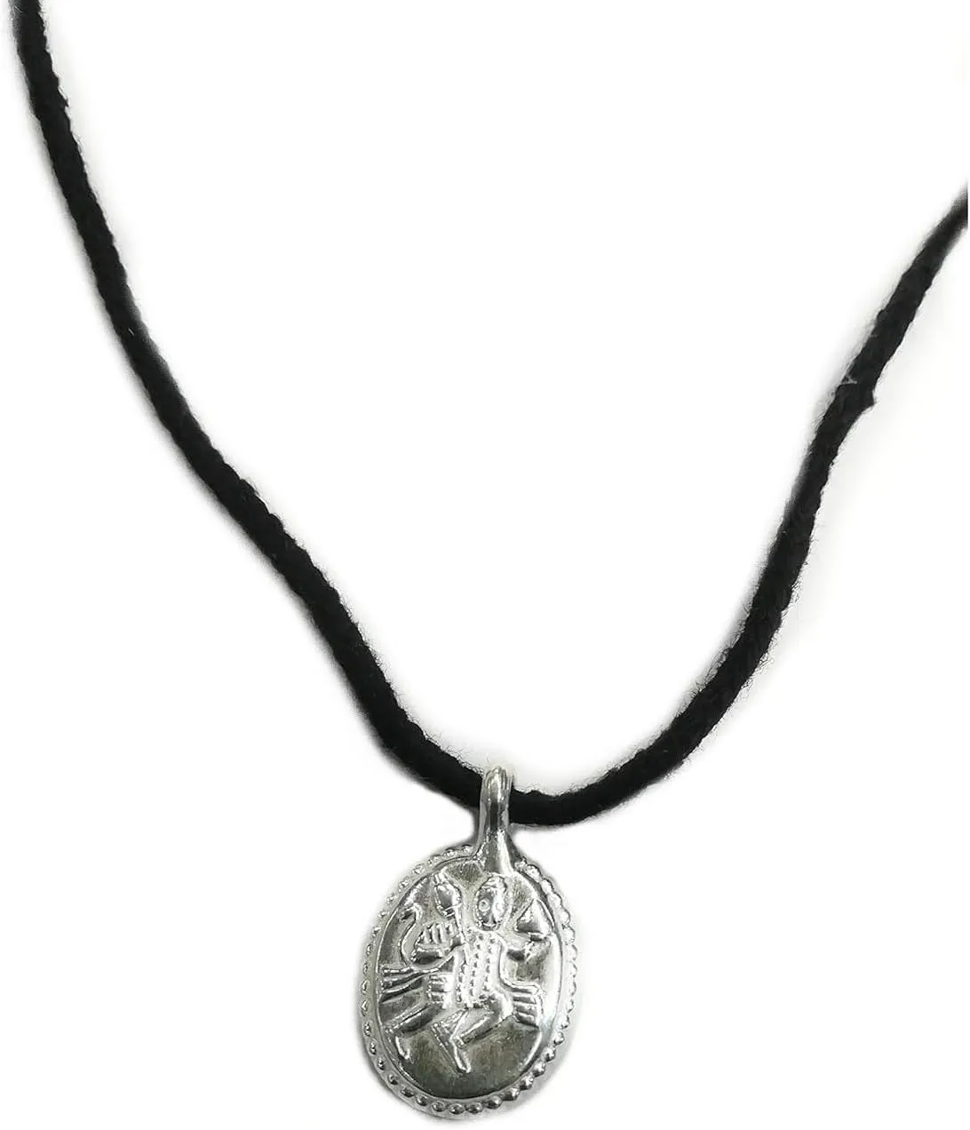 Pure Silver Hanuman ji Pendant (paatdi) With Black Pure Cotton Thread Protection, Medium