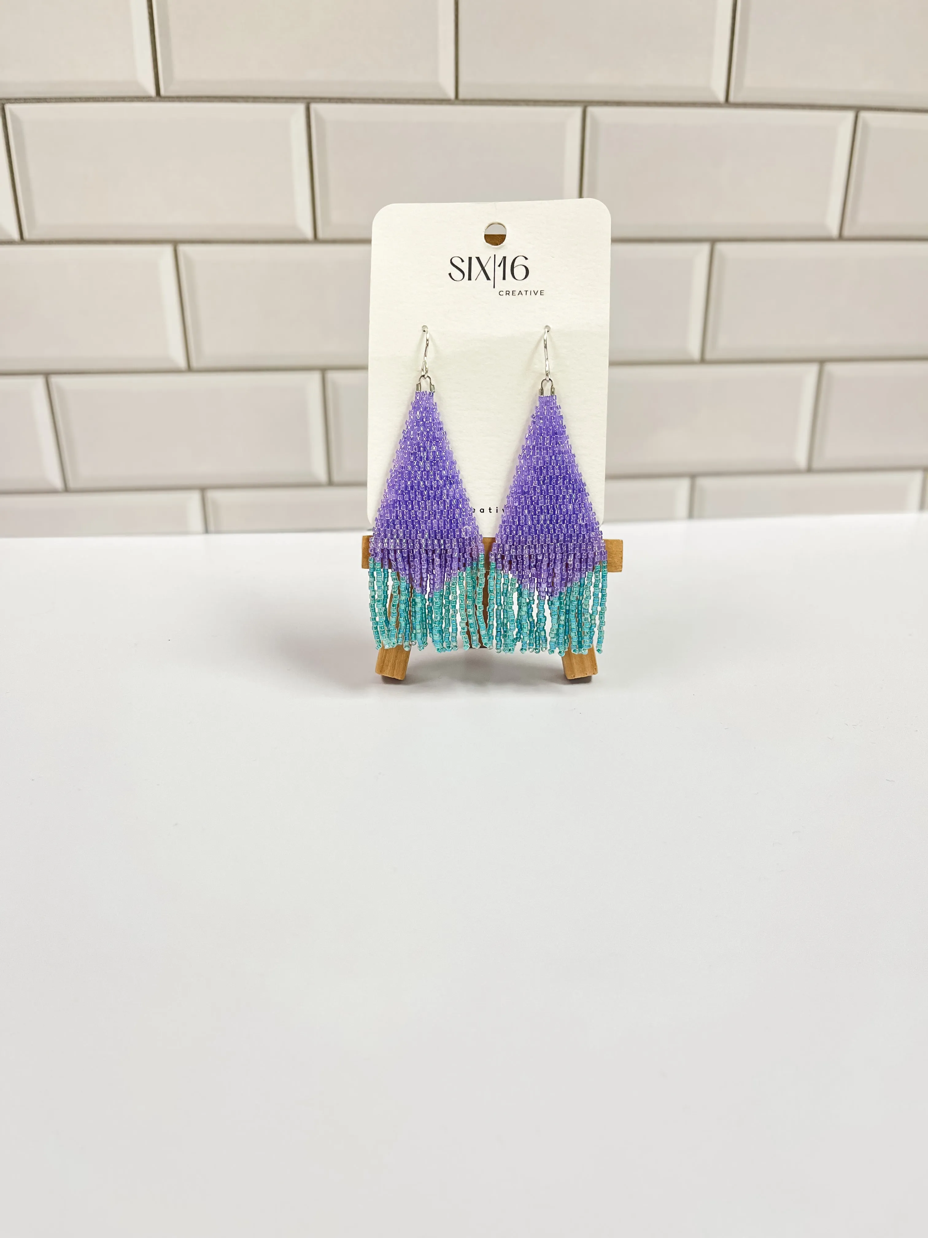 Purple and Teal Beaded Earrings