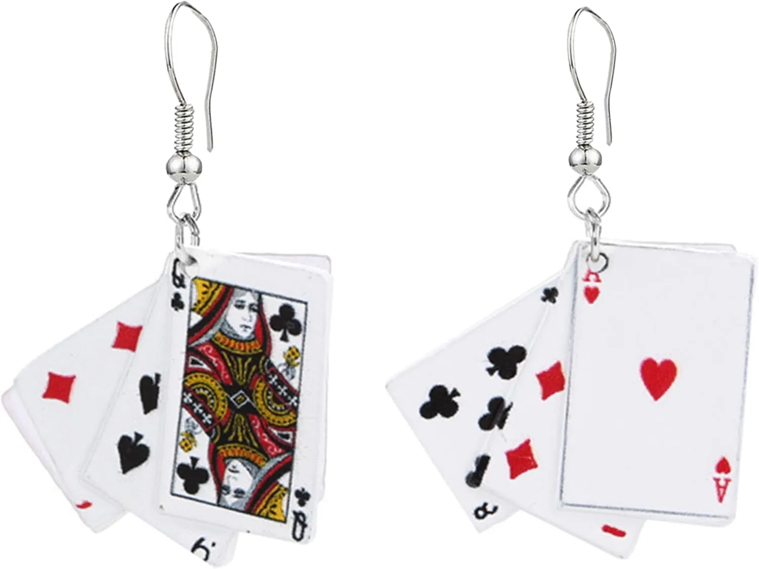 Queen of Heart Earrings Red Heart Poker Clock Drop Earrings Funny Colorful Resin Playing Card Earrings for Women