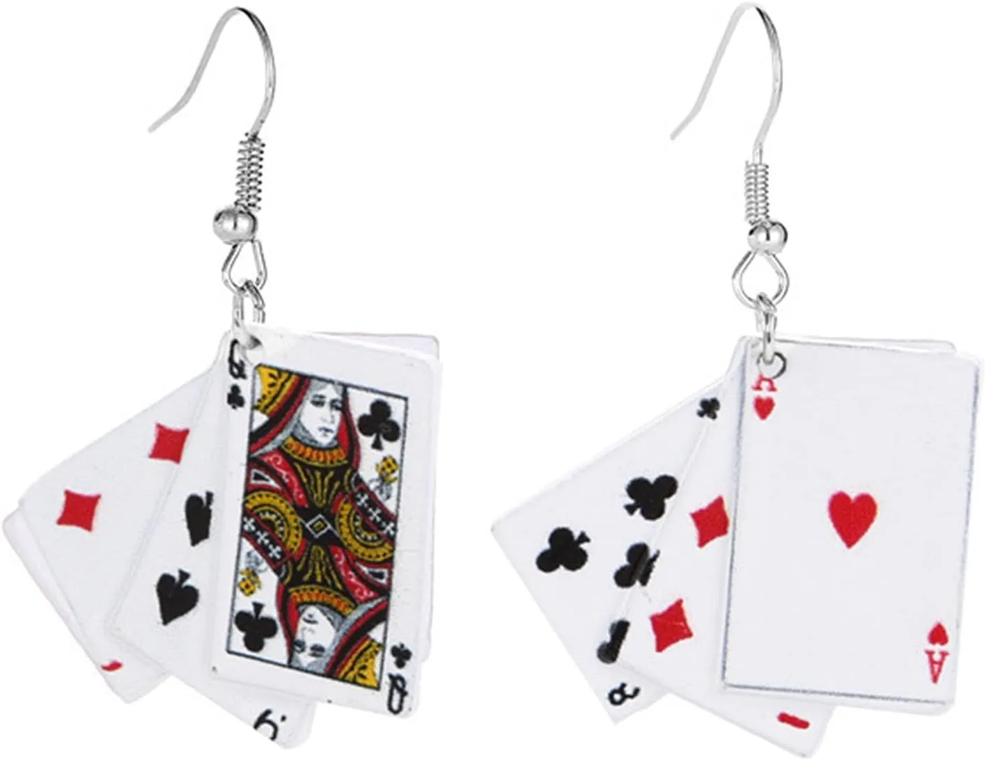 Queen of Heart Earrings Red Heart Poker Clock Drop Earrings Funny Colorful Resin Playing Card Earrings for Women