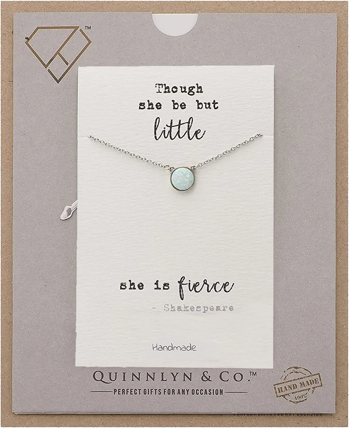 QUINNLYN & CO. Round Created Opal Necklace, Gift Giving Ready with Inspirational Quote on Greeting Card, Adjustable 16" to 18" - Handcrafted