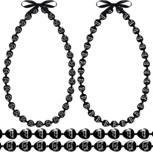 Qunclay 2 Pcs Kukui Nut Lei Graduation Necklace with Bow Ribbon Black Hawaiian Necklace Hand Painted 2025 Graduation Congrats Gift Tiki Luau Party Accessories for Women Men