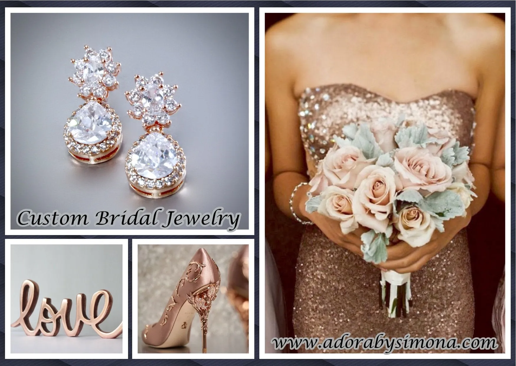 "Cassandra" - Rose Gold Cubic Zirconia Bridal Earrings