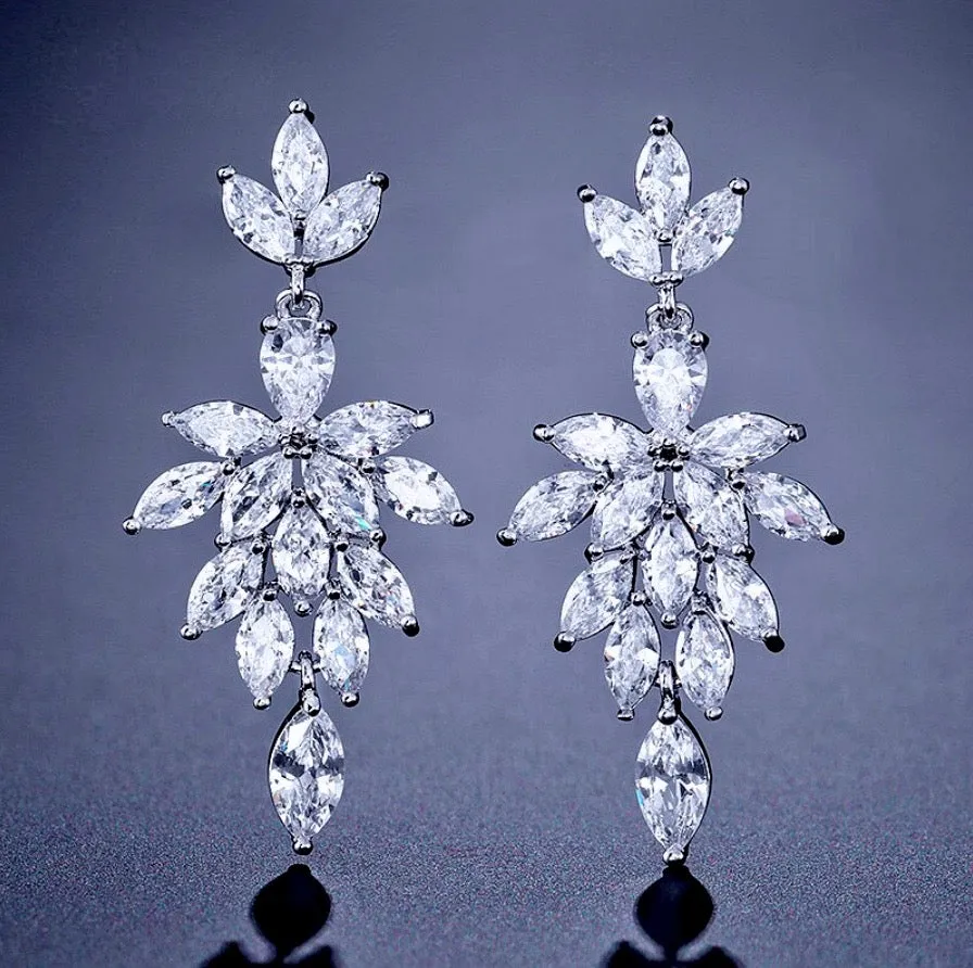 "Marne" - Cubic Zirconia Bridal Drop Earrings - Available in Silver and Rose Gold