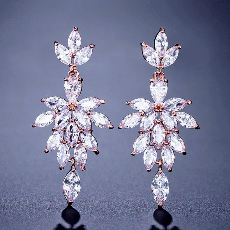 "Marne" - Cubic Zirconia Bridal Drop Earrings - Available in Silver and Rose Gold