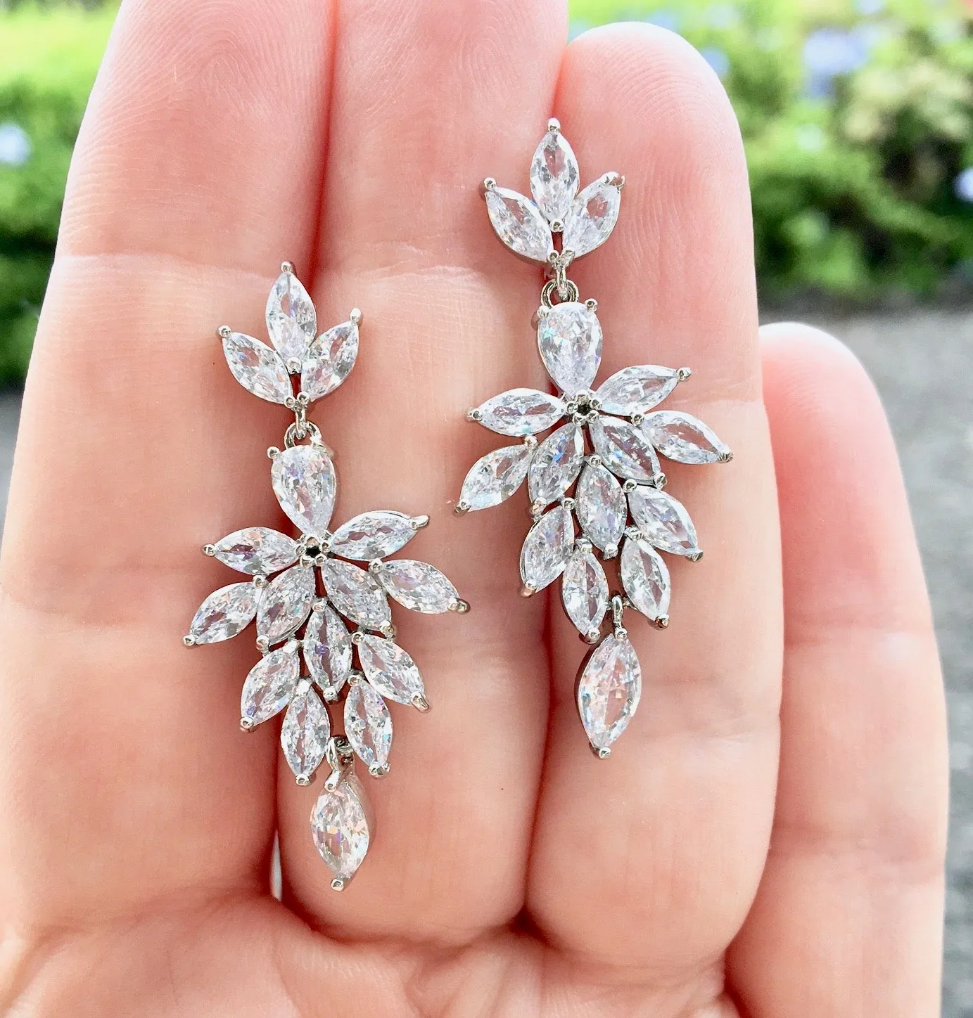 "Marne" - Cubic Zirconia Bridal Drop Earrings - Available in Silver and Rose Gold
