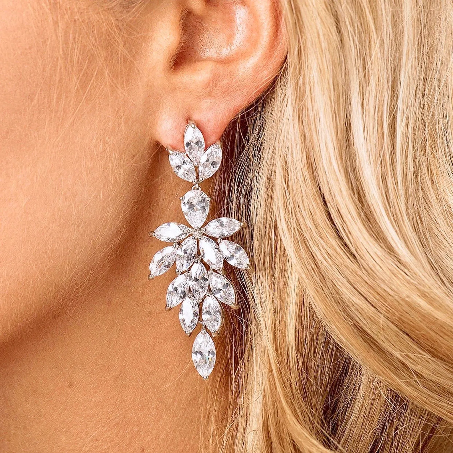 "Marne" - Cubic Zirconia Bridal Drop Earrings - Available in Silver and Rose Gold