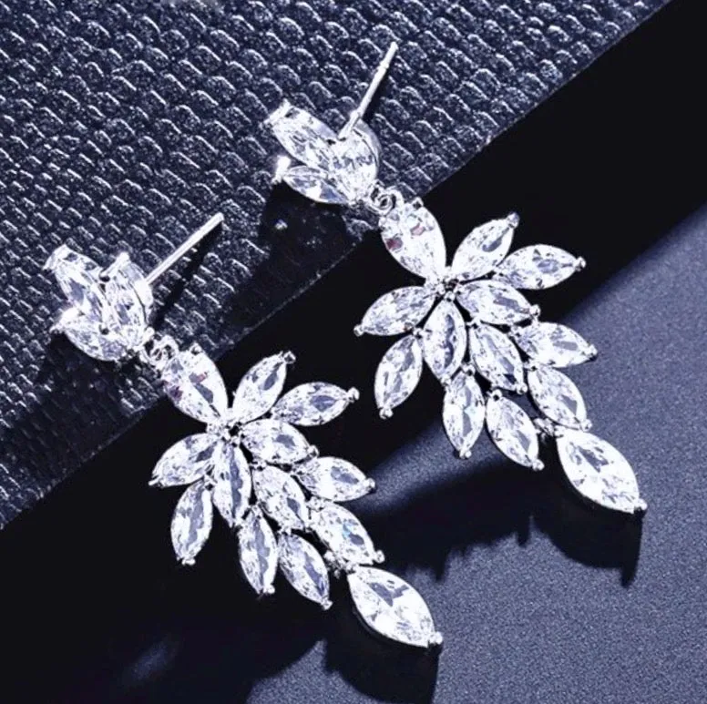 "Marne" - Cubic Zirconia Bridal Drop Earrings - Available in Silver and Rose Gold