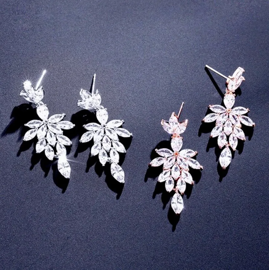 "Marne" - Cubic Zirconia Bridal Drop Earrings - Available in Silver and Rose Gold