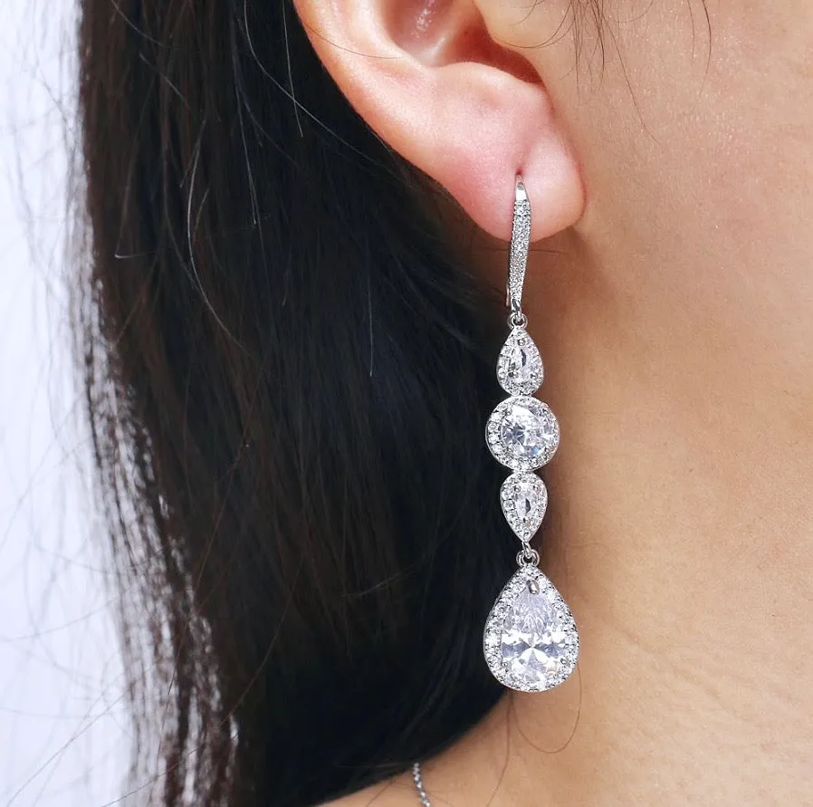 "Michelle" - Cubic Zirconia Bridal Earrings - Available in Silver, Rose Gold and Yellow Gold