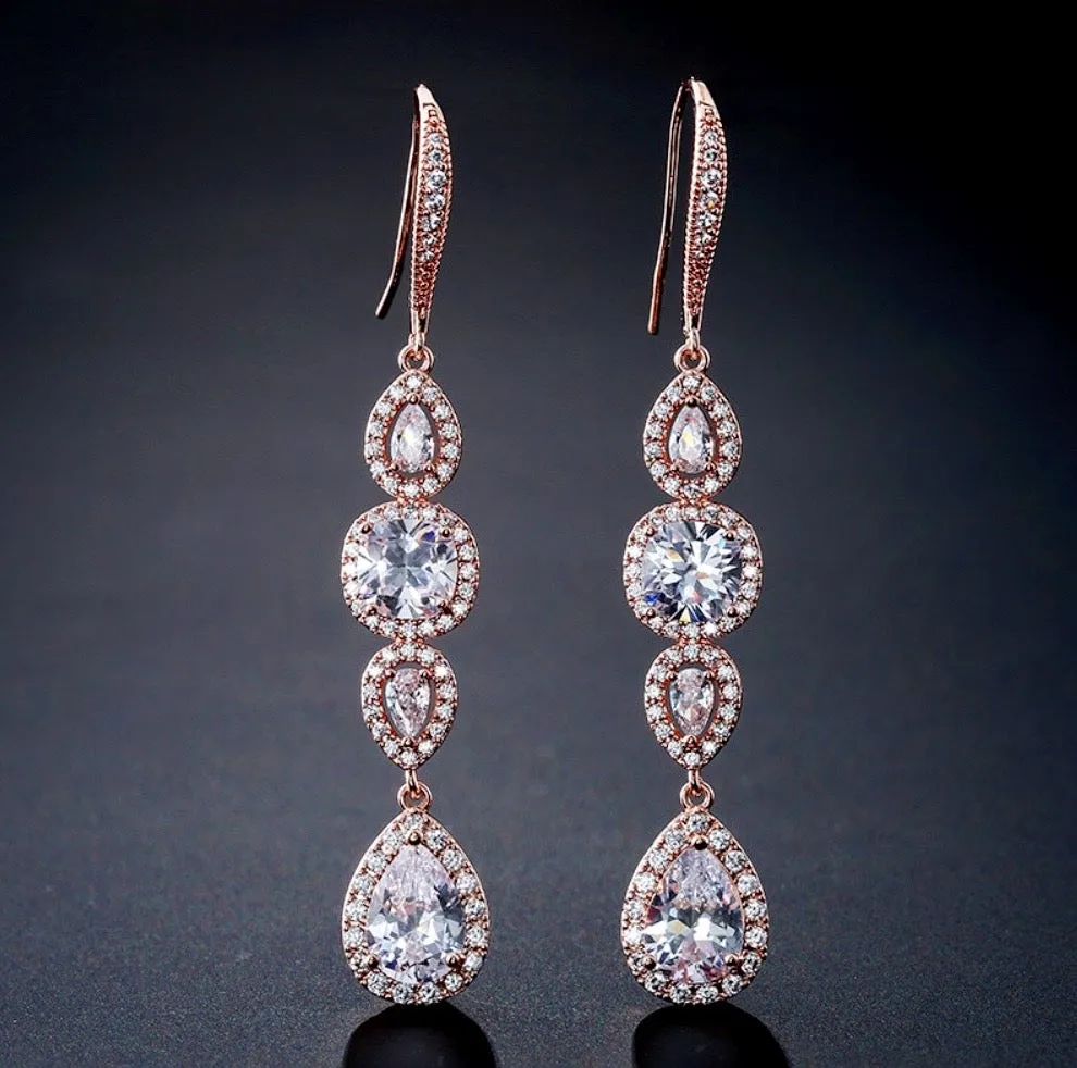 "Michelle" - Cubic Zirconia Bridal Earrings - Available in Silver, Rose Gold and Yellow Gold
