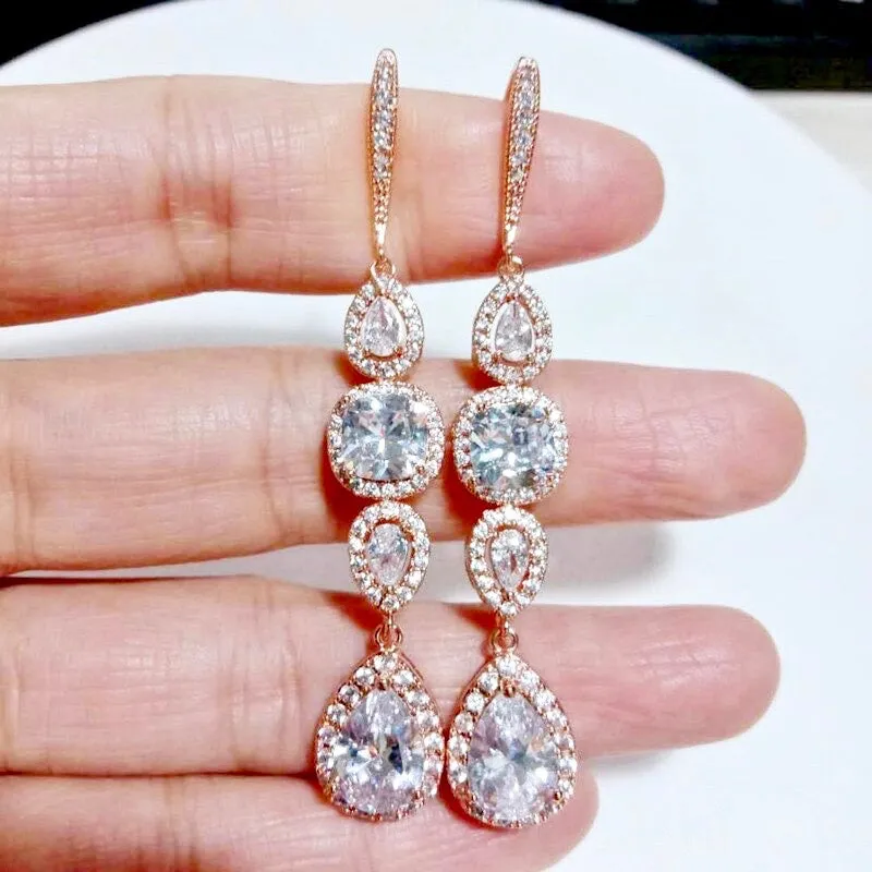 "Michelle" - Cubic Zirconia Bridal Earrings - Available in Silver, Rose Gold and Yellow Gold