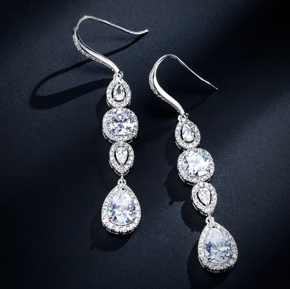 "Michelle" - Cubic Zirconia Bridal Earrings - Available in Silver, Rose Gold and Yellow Gold