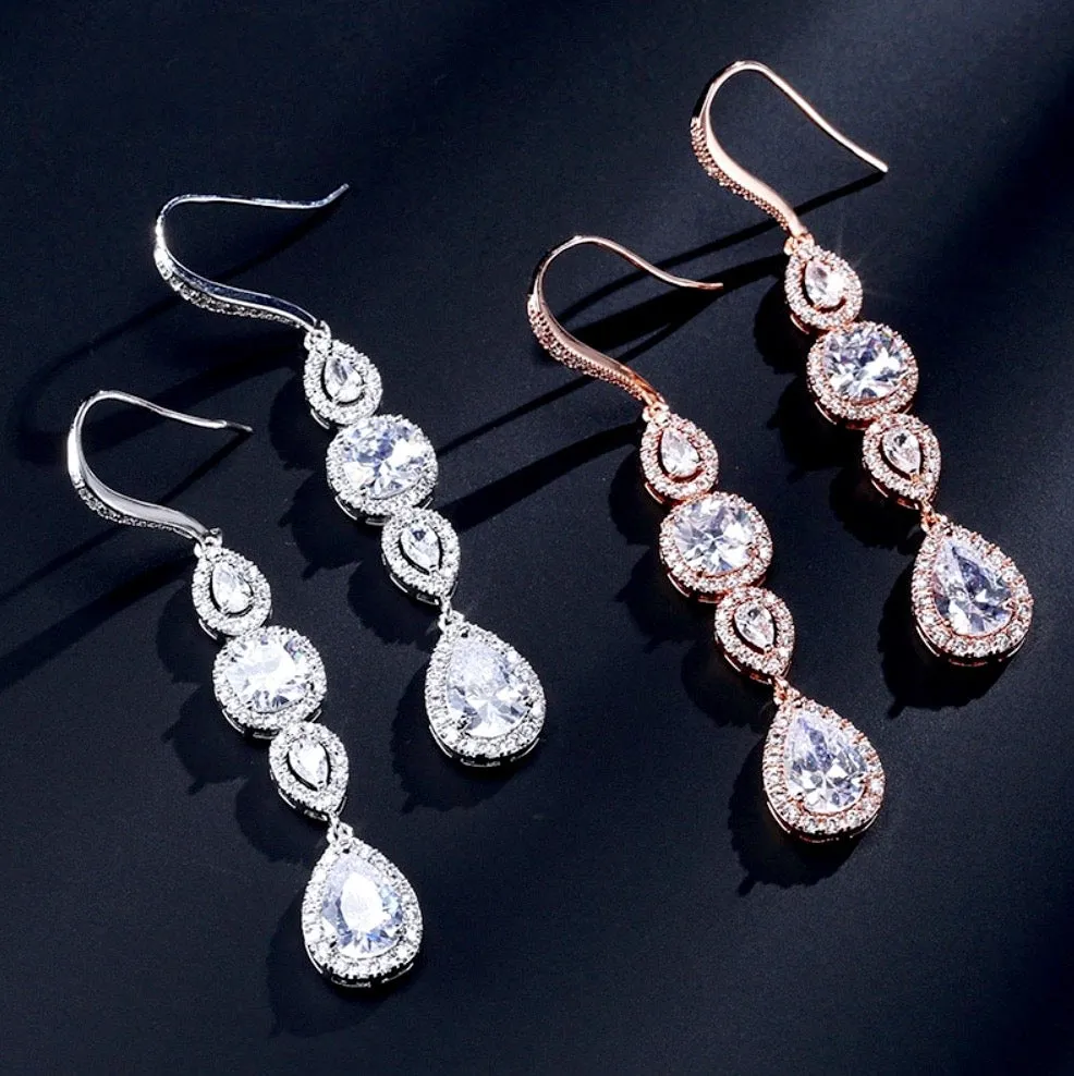 "Michelle" - Cubic Zirconia Bridal Earrings - Available in Silver, Rose Gold and Yellow Gold