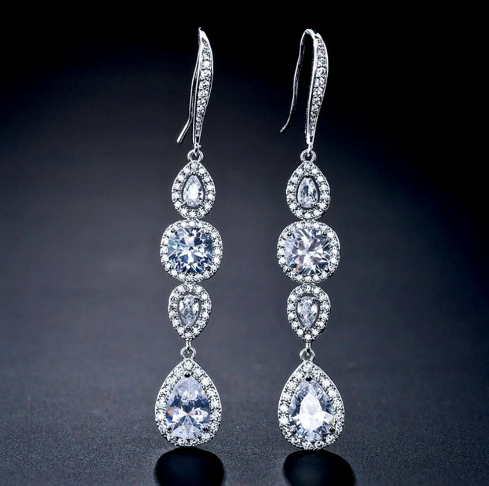 "Michelle" - Cubic Zirconia Bridal Earrings - Available in Silver, Rose Gold and Yellow Gold