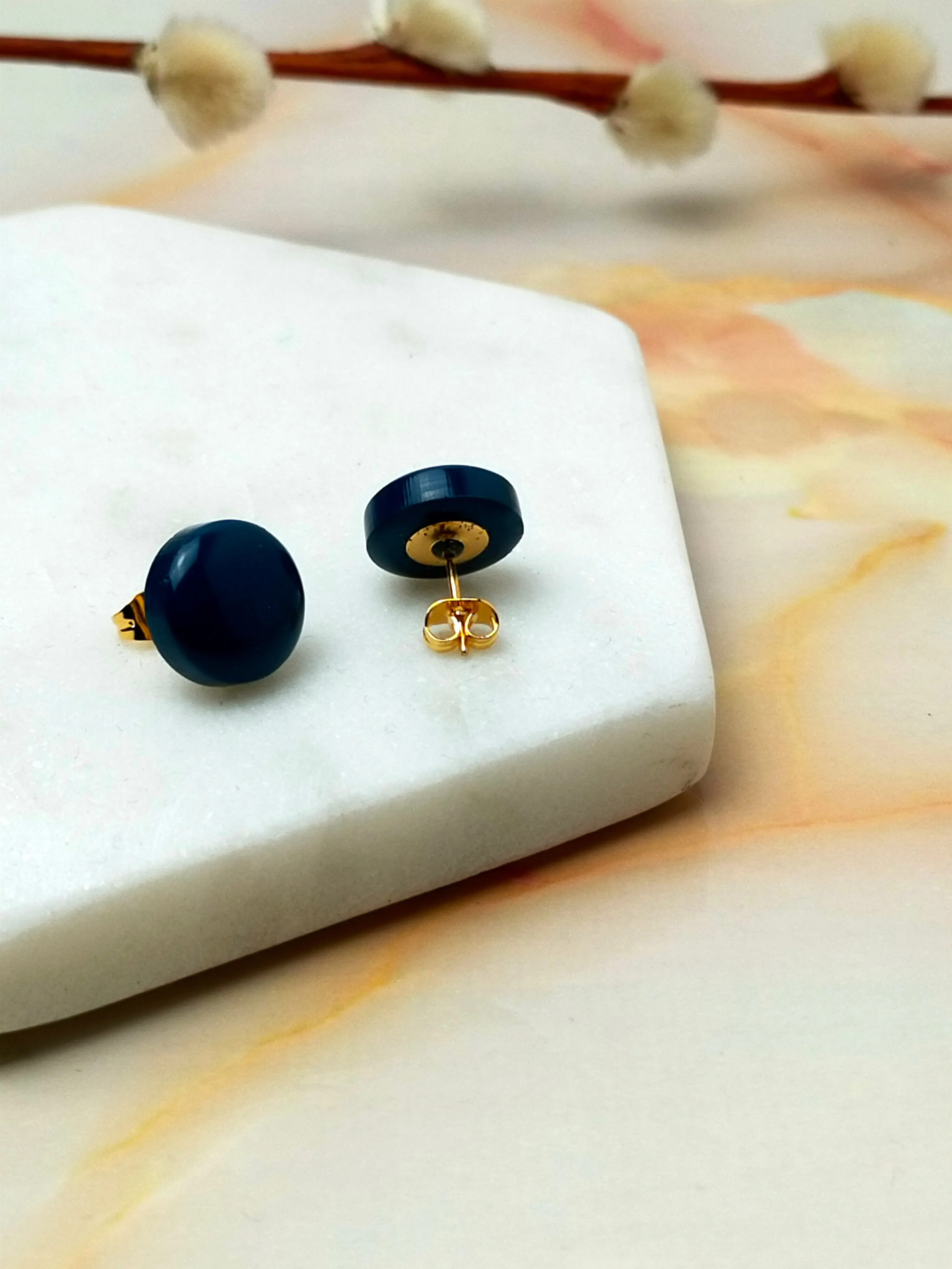 "Sabrina" Teal Small Circle Resin Stud Earrings