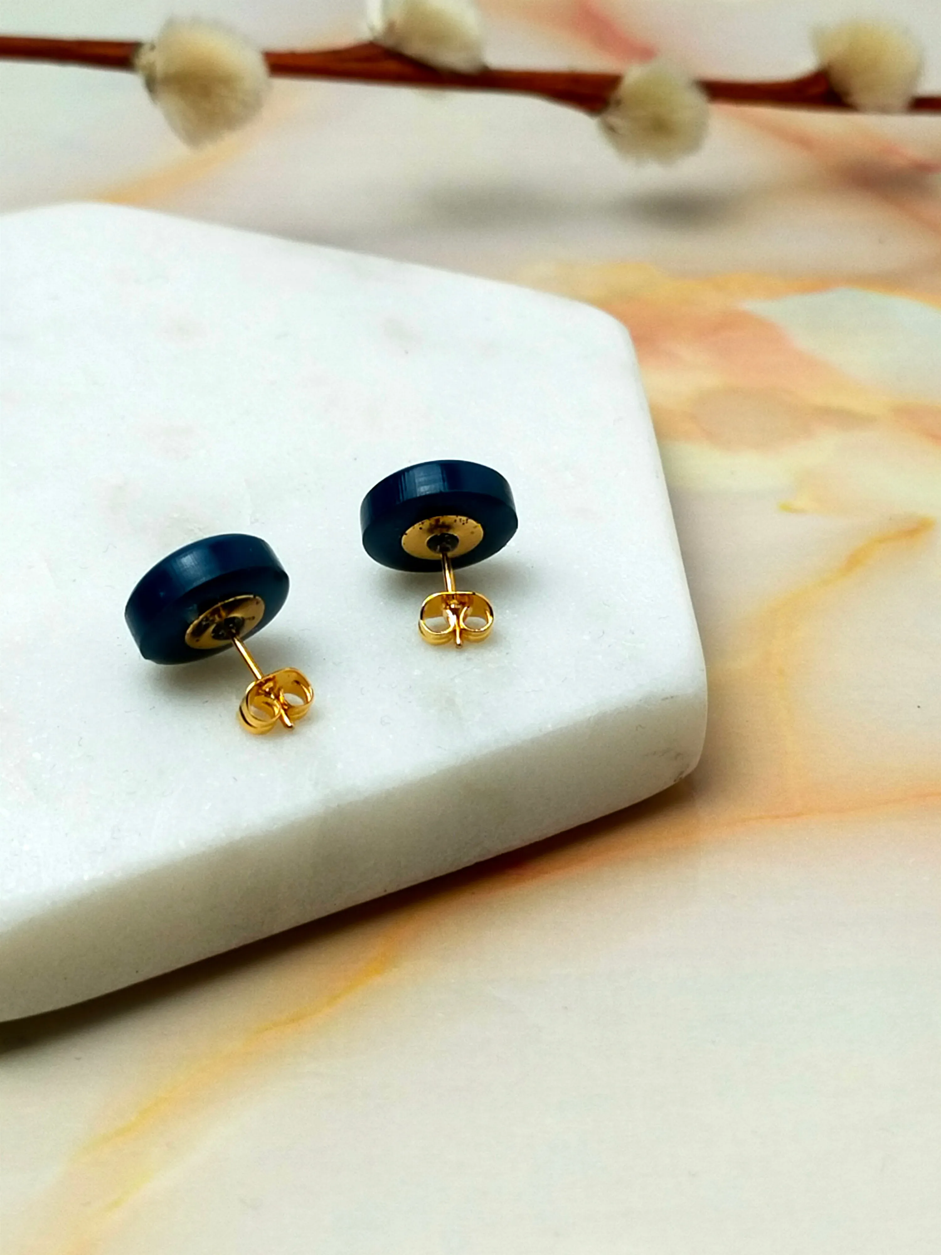 "Sabrina" Teal Small Circle Resin Stud Earrings
