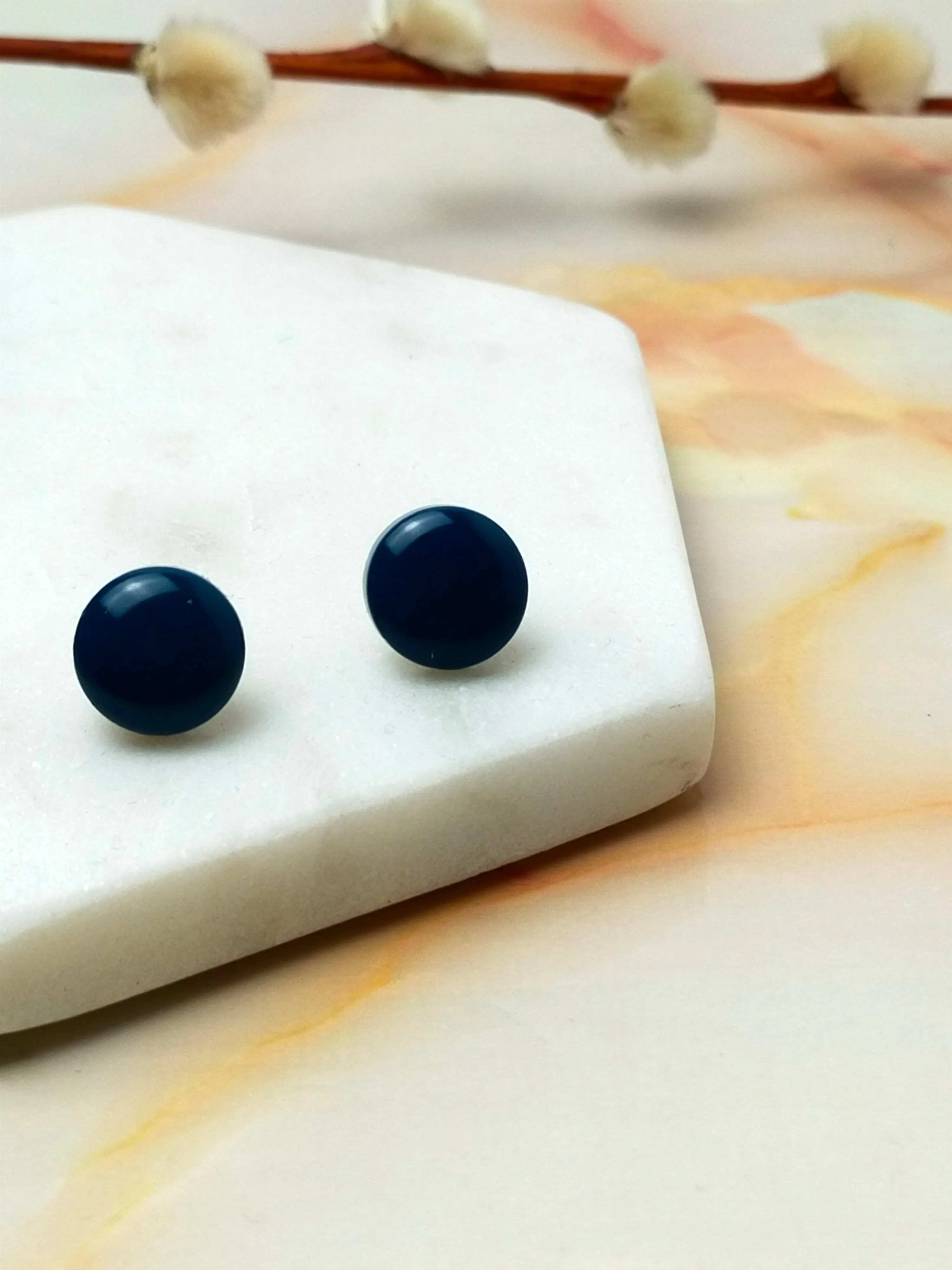 "Sabrina" Teal Small Circle Resin Stud Earrings