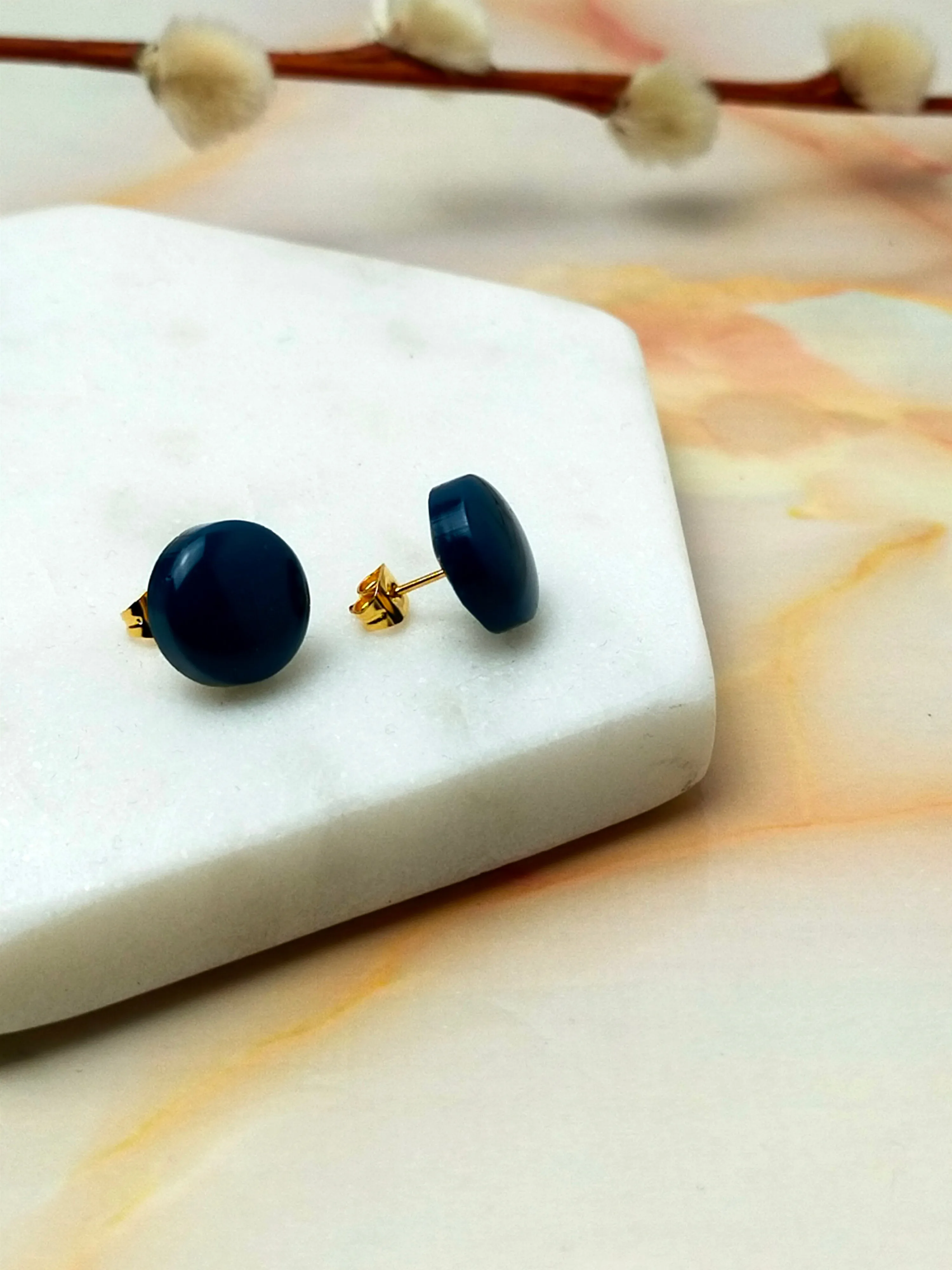"Sabrina" Teal Small Circle Resin Stud Earrings