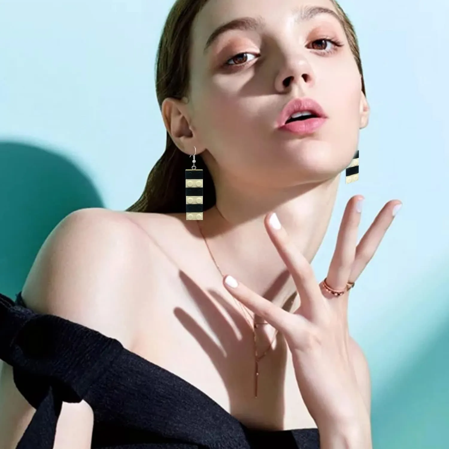QUPENGXU Colorful Building Block Drop Dangle Earrings Long Building Blocks Earrings For Women