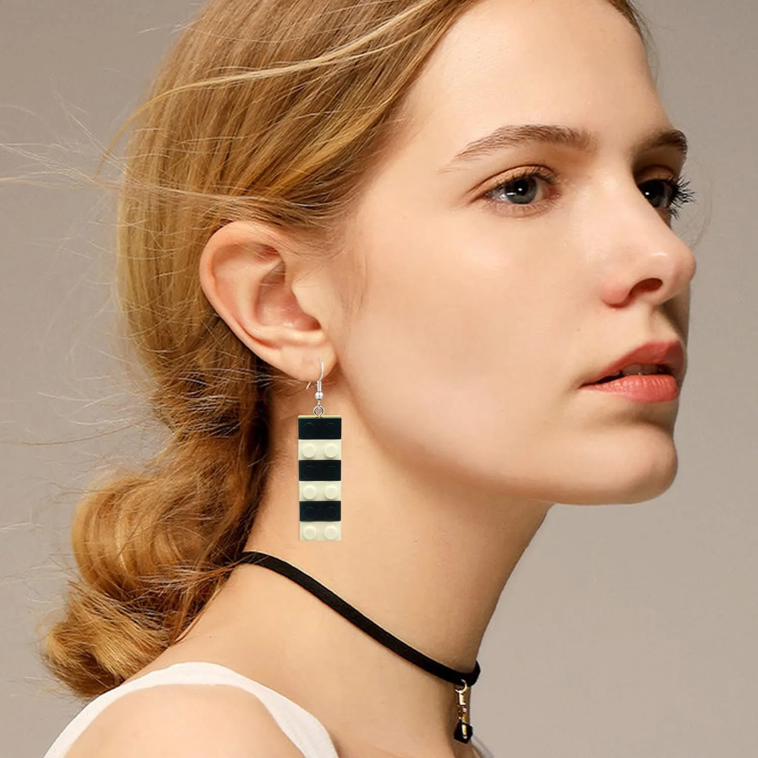 QUPENGXU Colorful Building Block Drop Dangle Earrings Long Building Blocks Earrings For Women