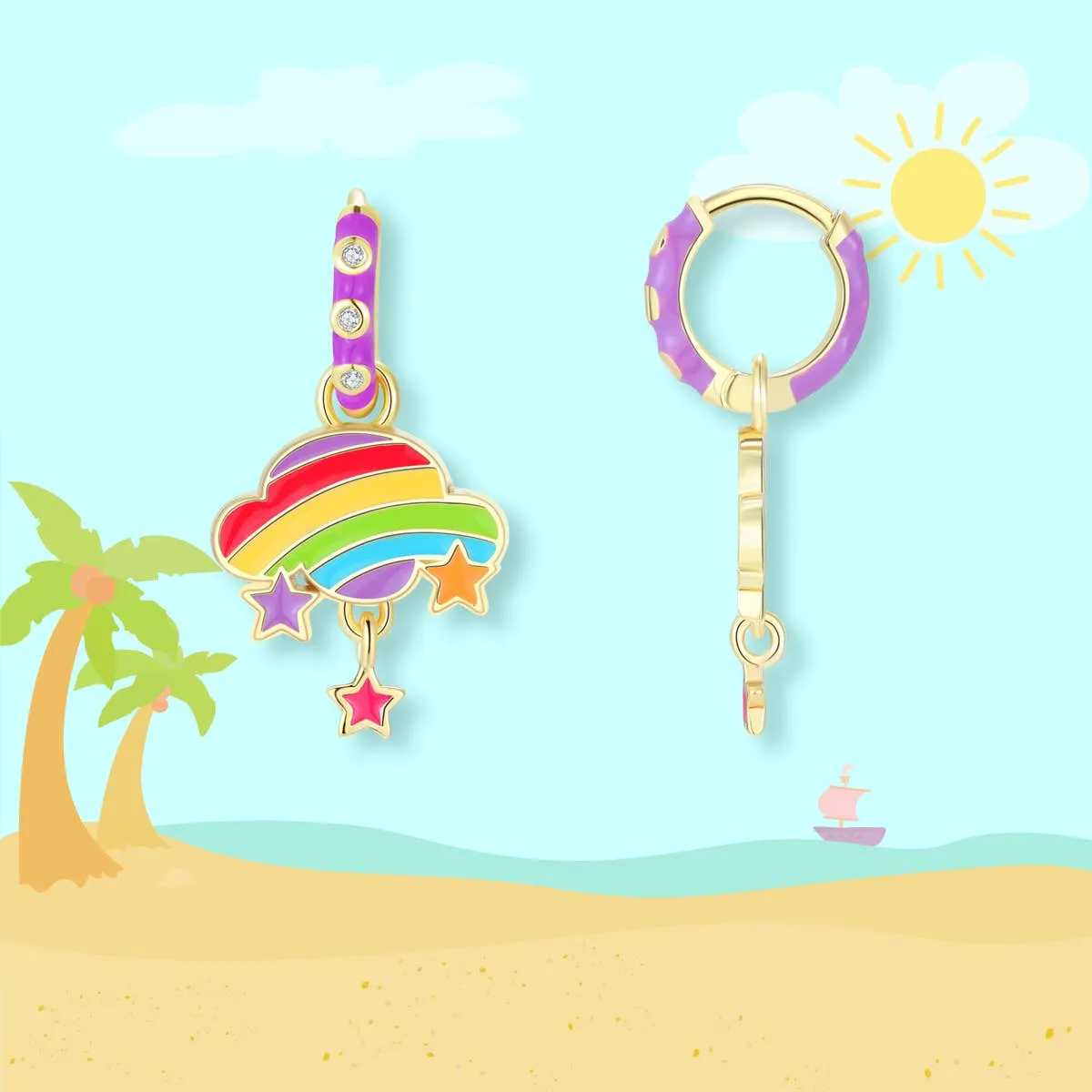 Rainbow Cloud Huggie Earrings
