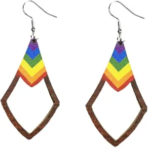 Rainbow Earrings For Women Men Pride Wooden Dangle Coloful Handmade Heart Butterfly Exaggeration Boho Vintage