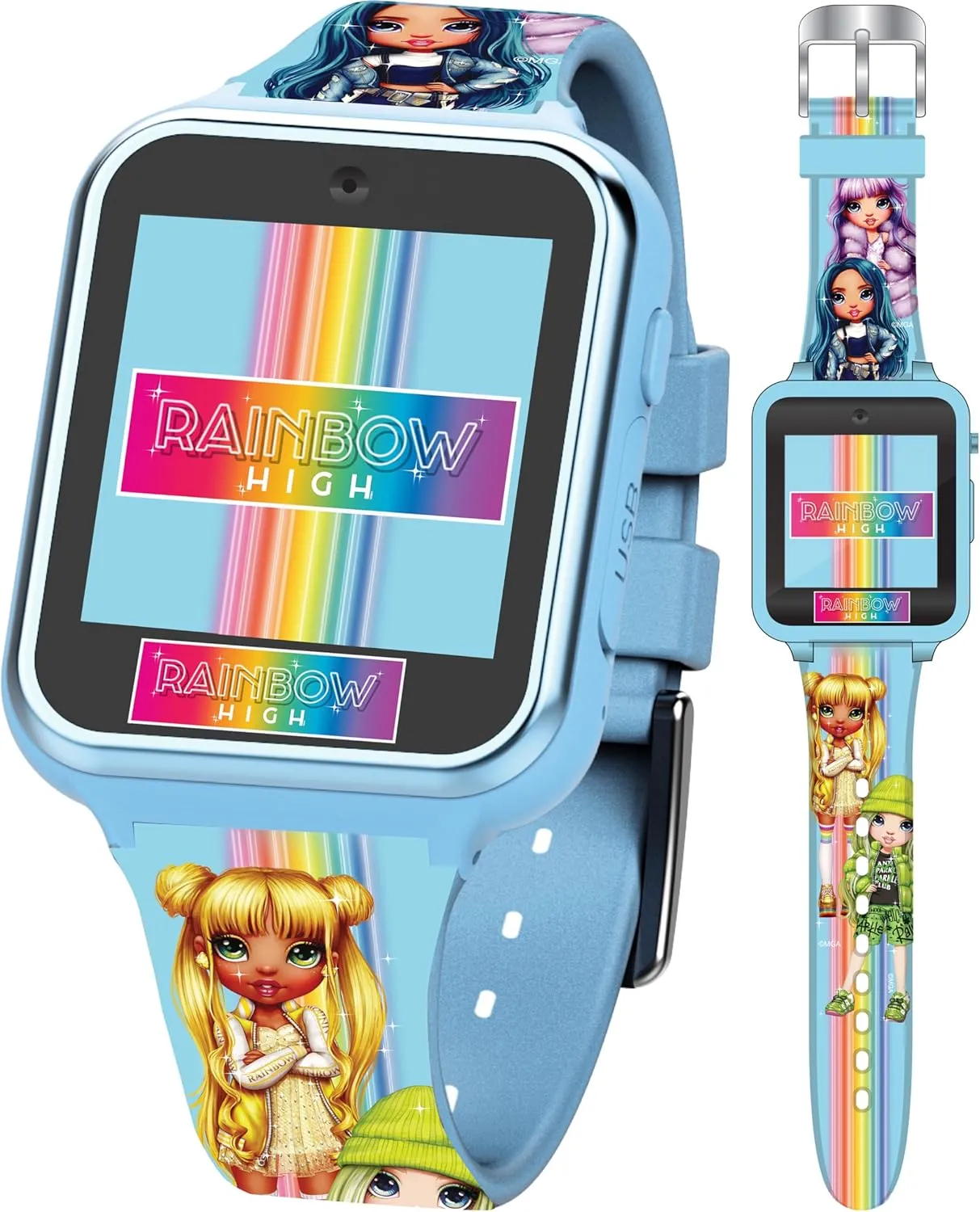 Rainbow High Kids Smartwatch  Interactive Touchscreen with 10 Clock Faces, Step Counter, Selfie Camera, Games, Voice Recorder, Calculator, Alarm & Timer  Fits Wrists 5.5"-8.0"
