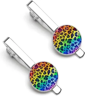 Rainbow Leopard Print Men's Tie Clip Round Tie Bar Tie Tack Pins Personalized Tie Clasp Jewelry Accessories