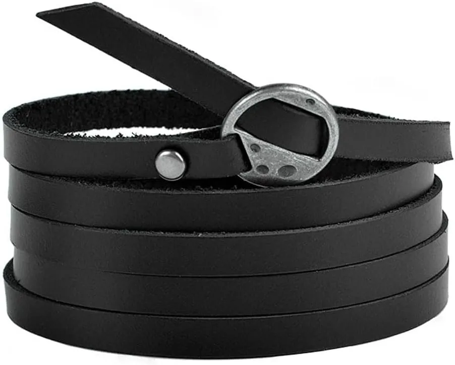 Rantanto Genuine Leather Wrap Bracelets Trendy Western Stackable Cuff Adjustable Boho Layered Bracelet Jewelry For Men Women