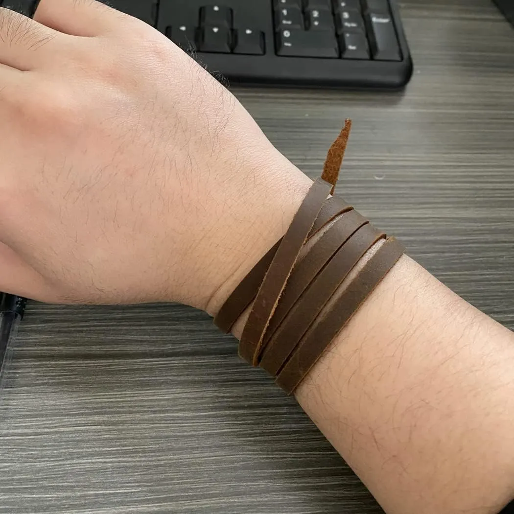 Rantanto Genuine Leather Wrap Bracelets Trendy Western Stackable Cuff Adjustable Boho Layered Bracelet Jewelry For Men Women