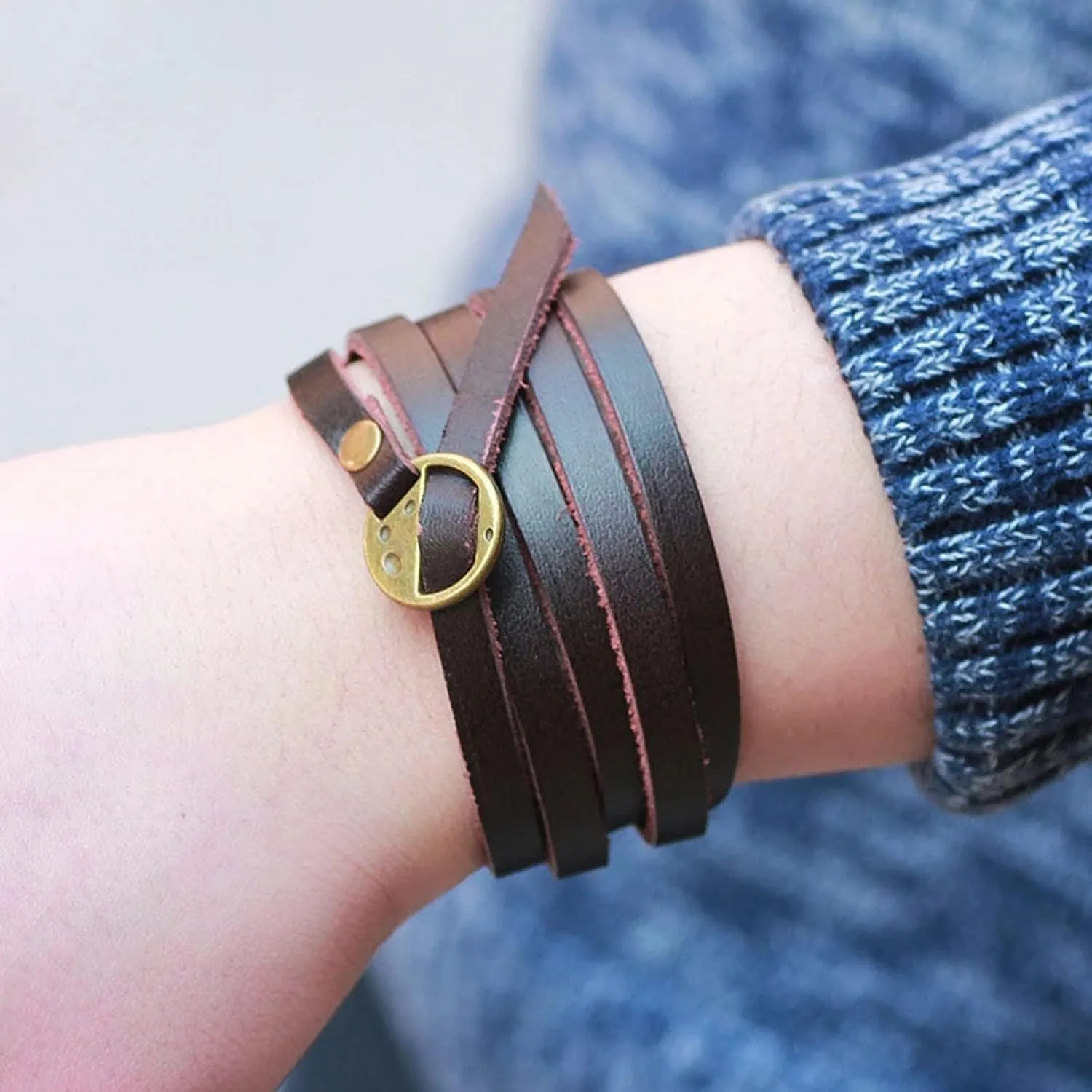 Rantanto Genuine Leather Wrap Bracelets Trendy Western Stackable Cuff Adjustable Boho Layered Bracelet Jewelry For Men Women