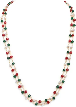 Ratnavali Jewels Red Green White Color Pearl Beads Stone Strand Fashion Necklace Women