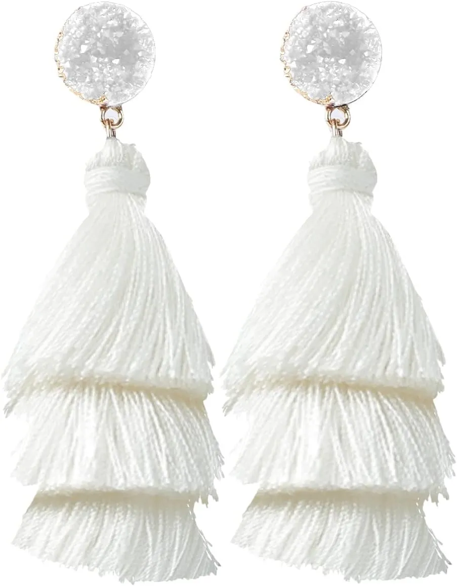 Rave Envy Colorful Tassel Earrings for Women - Layered Tassle Earrings - Choice of Color