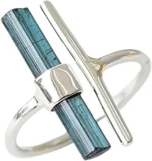 Raw Aquamarine Ring Adjustable Aqua Silver Stick Ring Natural Gemstone 925 Solid Sterling Silver Handmade March Birthstone Jewelry Ring