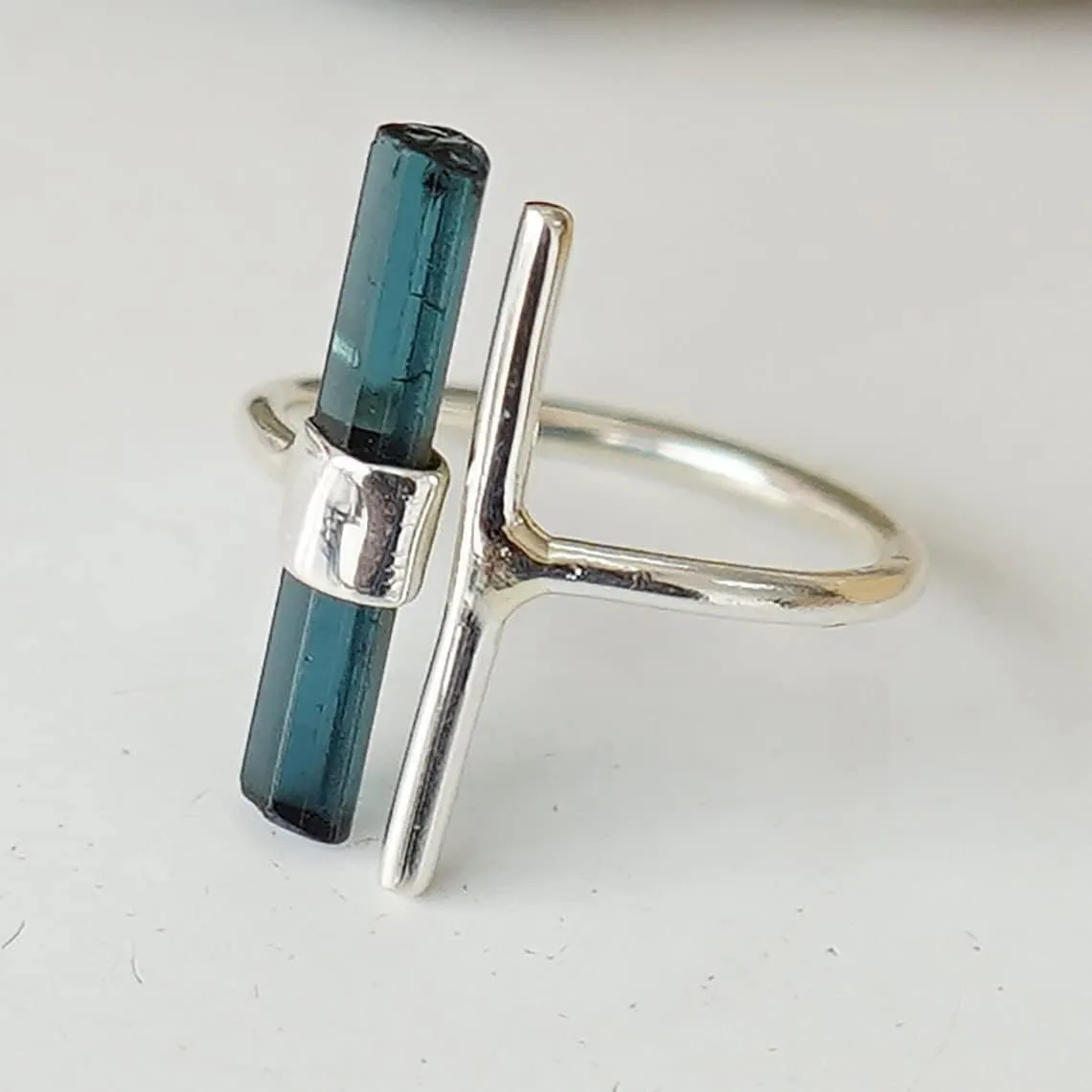 Raw Aquamarine Ring Adjustable Aqua Silver Stick Ring Natural Gemstone 925 Solid Sterling Silver Handmade March Birthstone Jewelry Ring