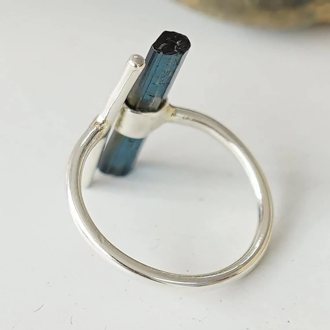 Raw Aquamarine Ring Adjustable Aqua Silver Stick Ring Natural Gemstone 925 Solid Sterling Silver Handmade March Birthstone Jewelry Ring