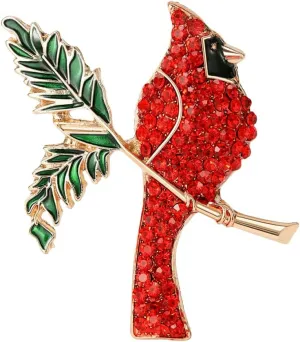 Red Bird Brooch and Pin for Women Cardinal Rhinestone Enamel Coat Decoration Jewelry