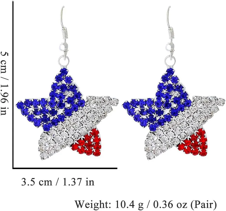 Red Blue White Earrings Sparkly Rhinestone American Earrings Dangle Independence Day Patriotic Earring 4th of July Earring for Women