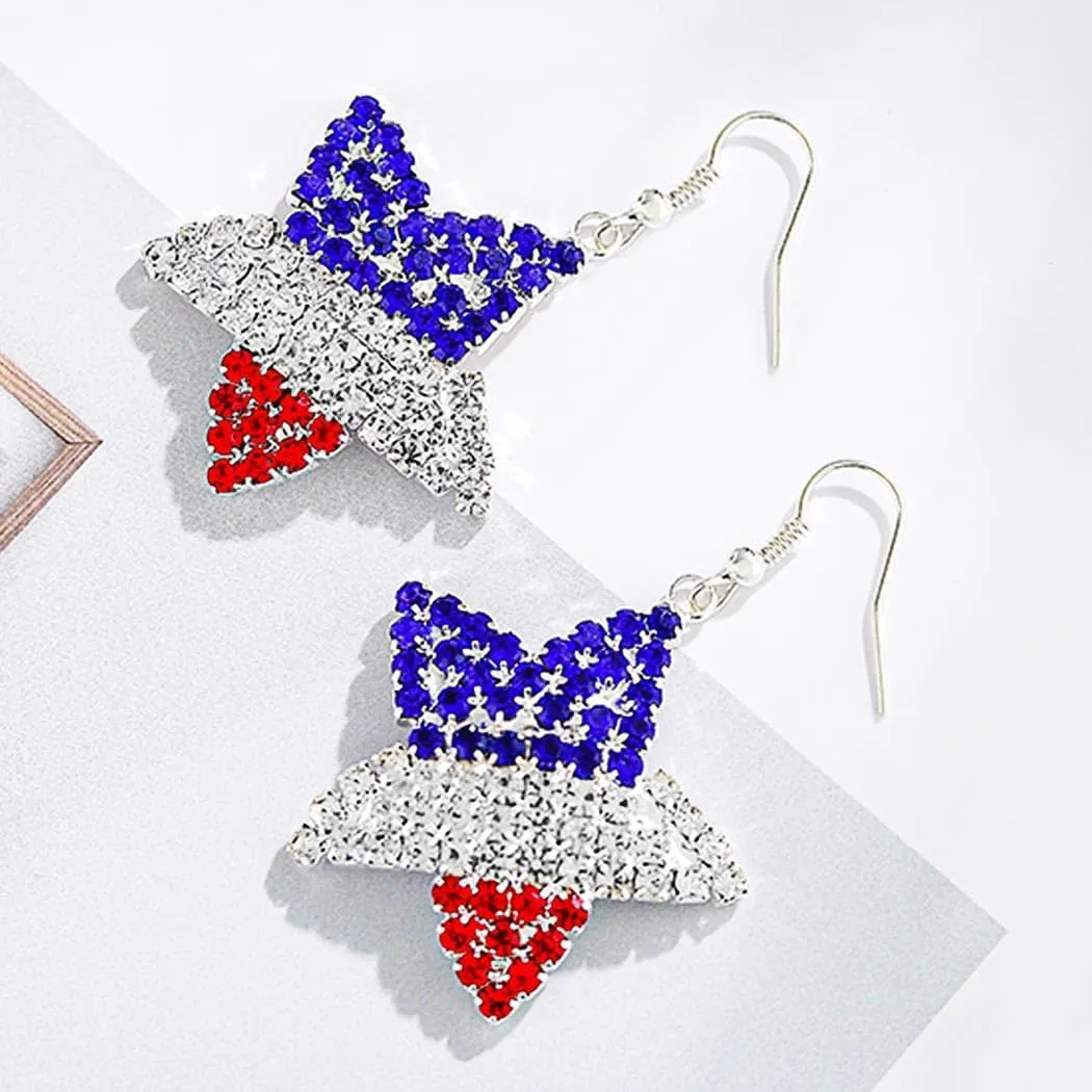 Red Blue White Earrings Sparkly Rhinestone American Earrings Dangle Independence Day Patriotic Earring 4th of July Earring for Women