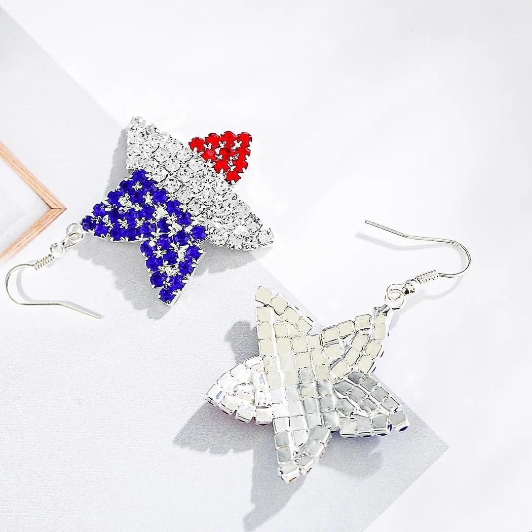 Red Blue White Earrings Sparkly Rhinestone American Earrings Dangle Independence Day Patriotic Earring 4th of July Earring for Women
