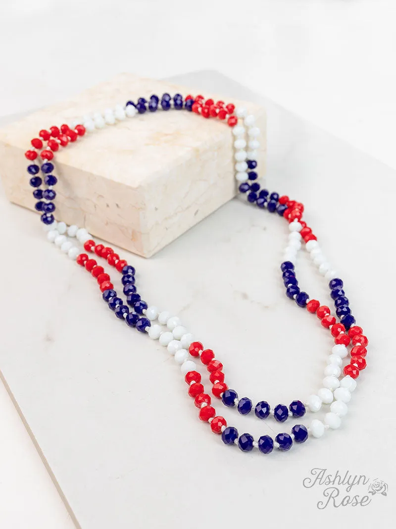Red, White, & Blue Crystal Beaded 60" Layering Necklace