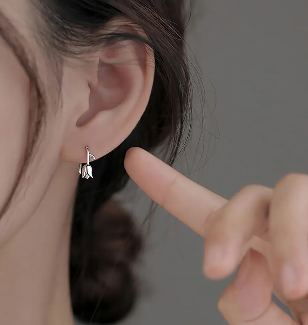 Reffeer Solid 925 Sterling Silver Flower Crawler Cuff Earrings Wraps for Women Teens Tulip Flower Wrap Earrings