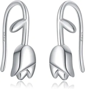 Reffeer Solid 925 Sterling Silver Flower Crawler Cuff Earrings Wraps for Women Teens Tulip Flower Wrap Earrings