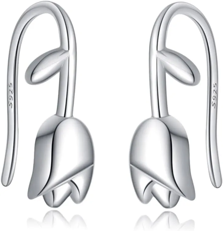 Reffeer Solid 925 Sterling Silver Flower Crawler Cuff Earrings Wraps for Women Teens Tulip Flower Wrap Earrings