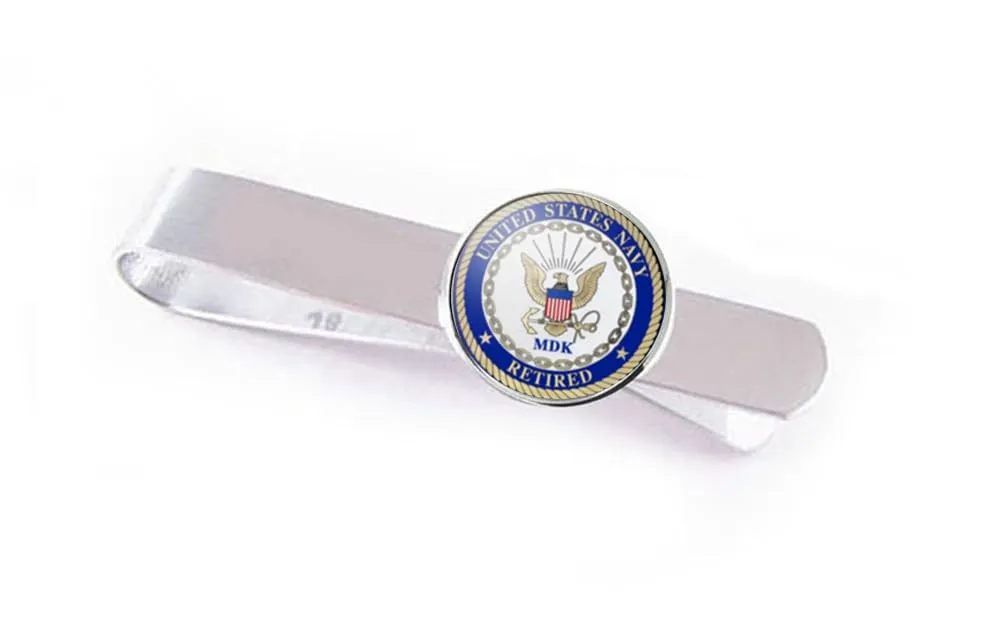 Retired US Navy Tie Clip, Personalized Military Initials Tie Holder, Gifts for Men