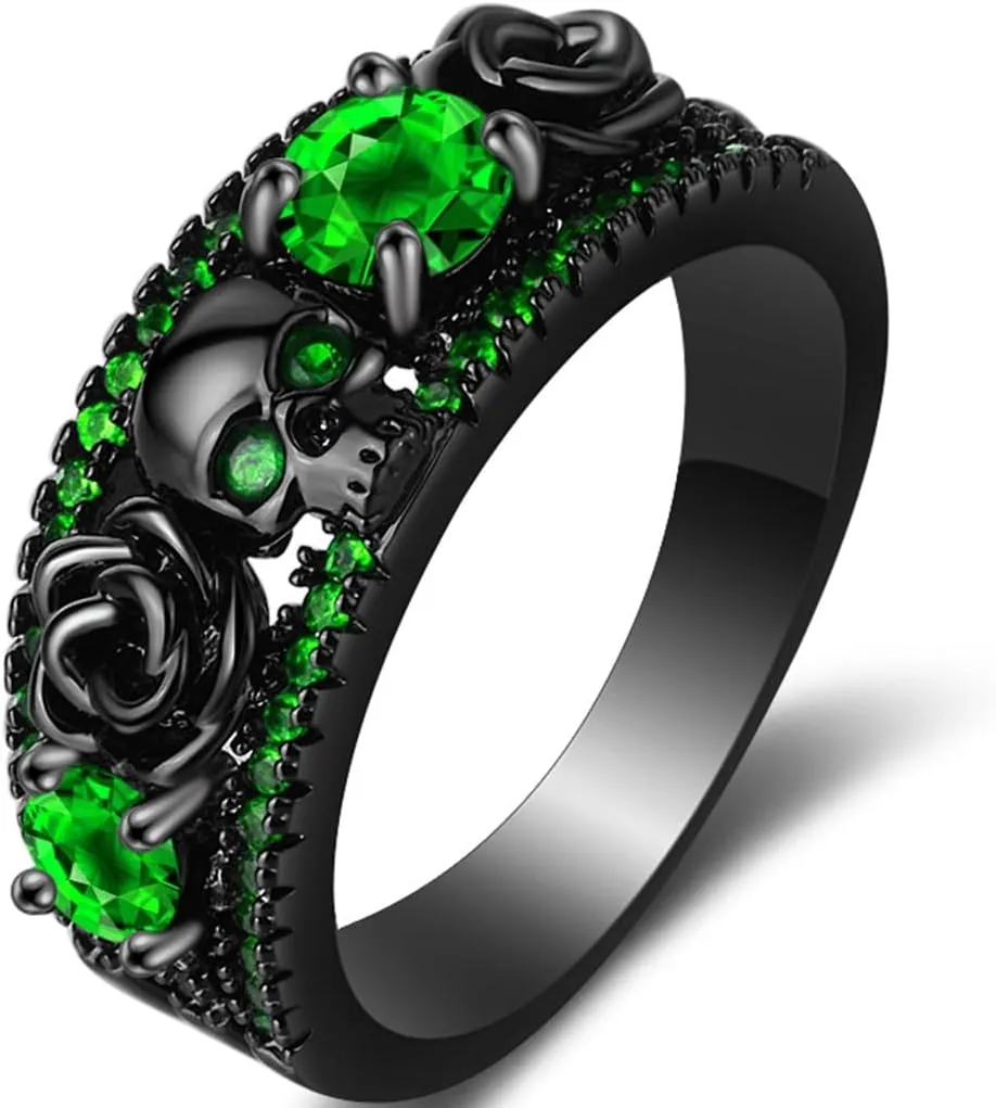 Retro Vintage Stainlless Steel Black Gold Plated Gothic Skull Hallloween Biker Ring