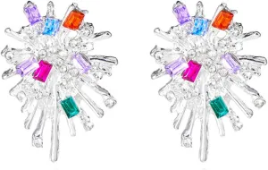 Rhinestone Firework Earrings,Vintage Colorful Inlaid Zircon Ear Personality Exaggerated Stud Shiny Dainty Crystal Statement Earrings Wedding Party Jewelry