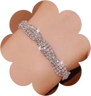 Rhinestone Link Bangle Bracelets for Women Wrap Crystal Chain Tennis Bracelet Bridal Wedding Party Costume Jewelry